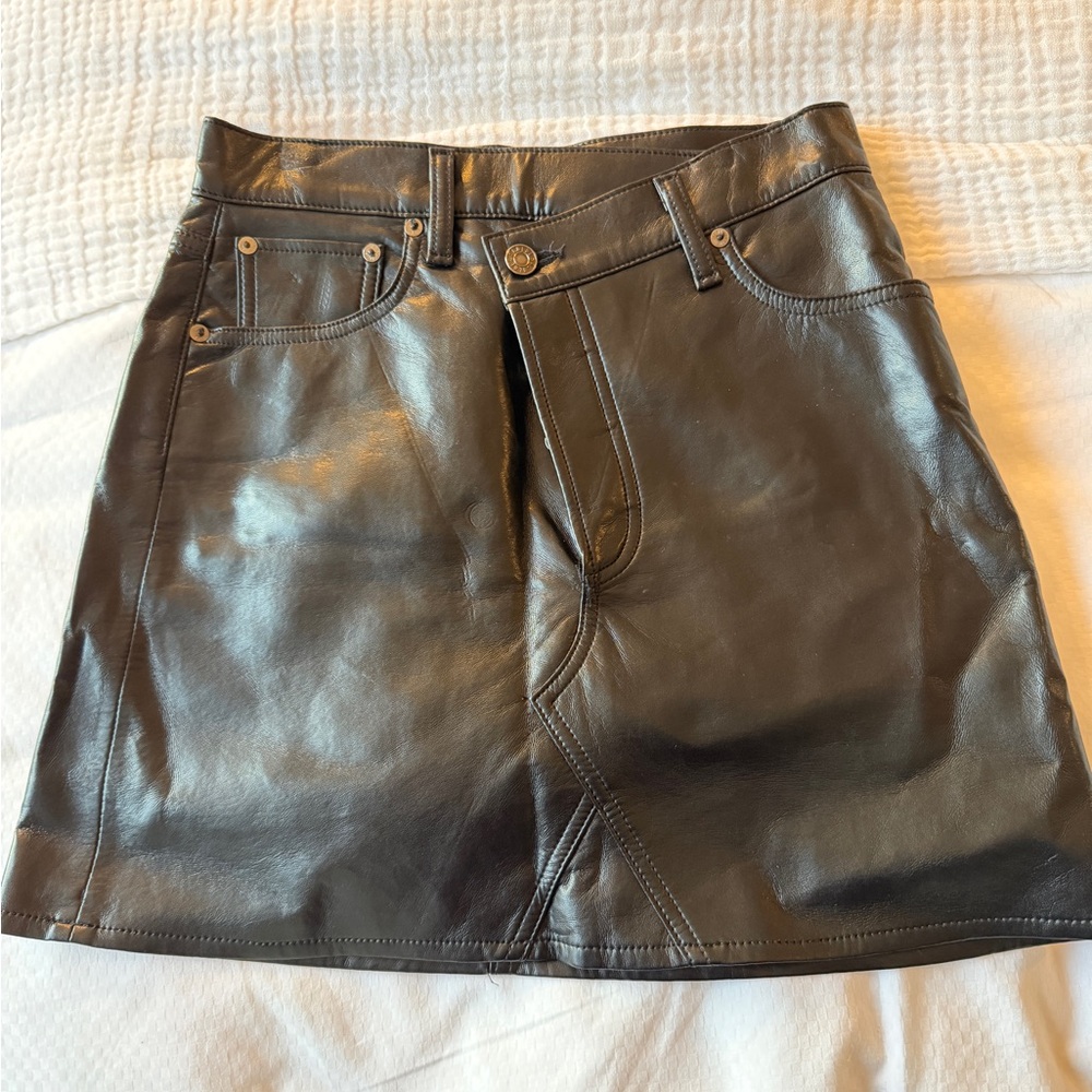 Agolde Black Mini Criss Cross Top Leather Skirt